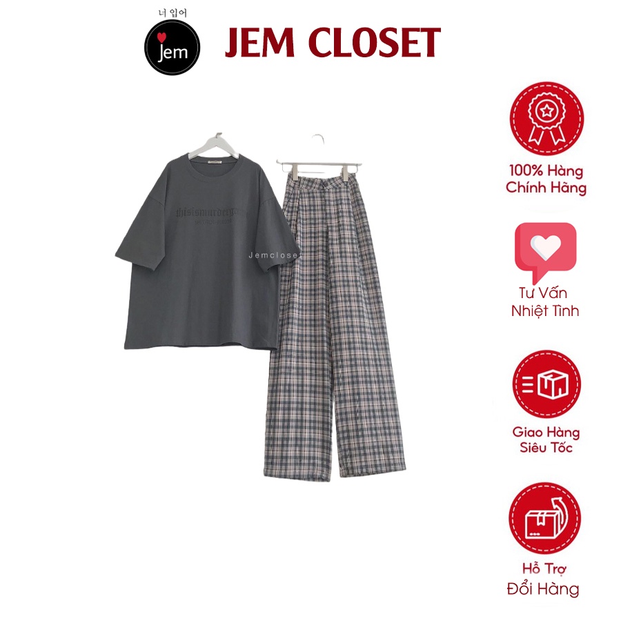 Quần Caro Nữ Ống Suông Form Rộng Thỏa Mái Năng Động Nữ Tính S O U - 2363  ( Jem Closet )