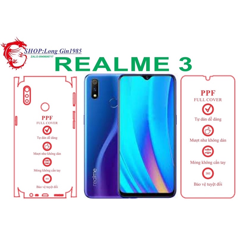 Realme 3 miếng dán trong Ppf mặt sau và mặt trước chống va đập chống trầy xước