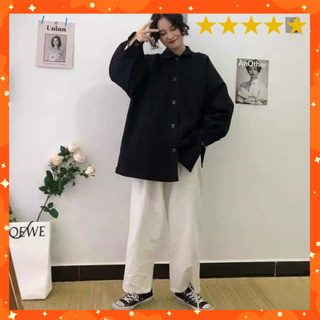 Áo khoác kaki simple jacket unisex • áo sơ mi kaki tay bồng cổ bẻ đen be hot