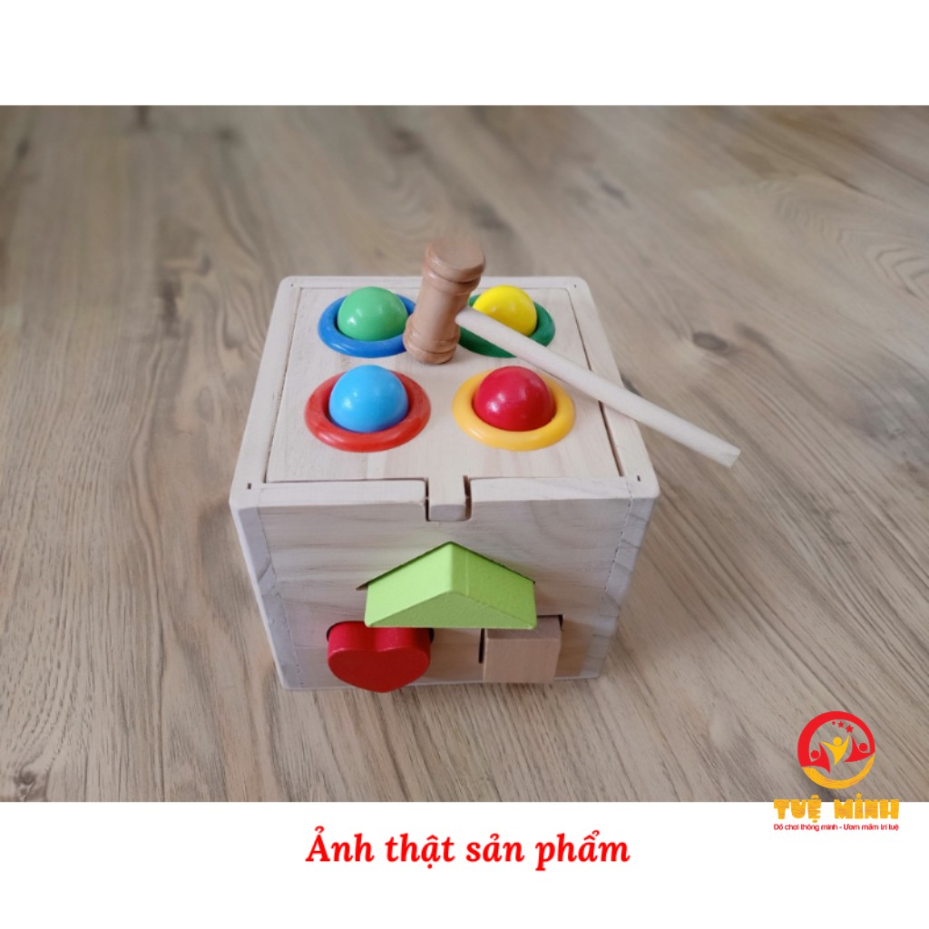 [Mã LIFETOYS1 giảm 30K đơn 99K] Hộp Thả Hình Đập Bóng Bằng Gỗ Giúp Bé Học Hình Khối Màu Sắc