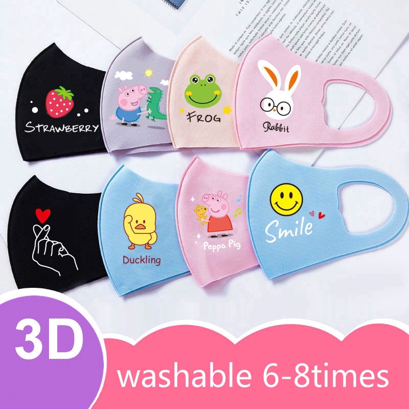Khẩu trang vải cotton họa tiết hoạt hình 3d có thể giặt sạch cho trẻ em