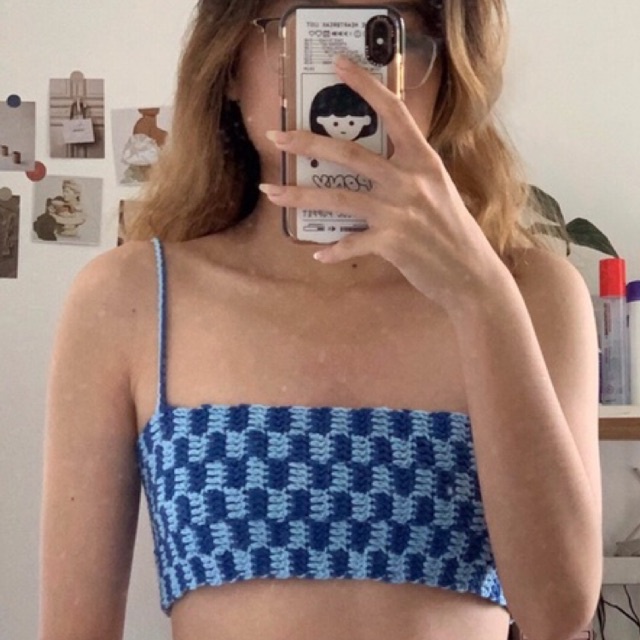 Áo Quây Ngực Len Móc -Croptop Len - Bralette Len - Bikini Len Móc - xanhlanhes