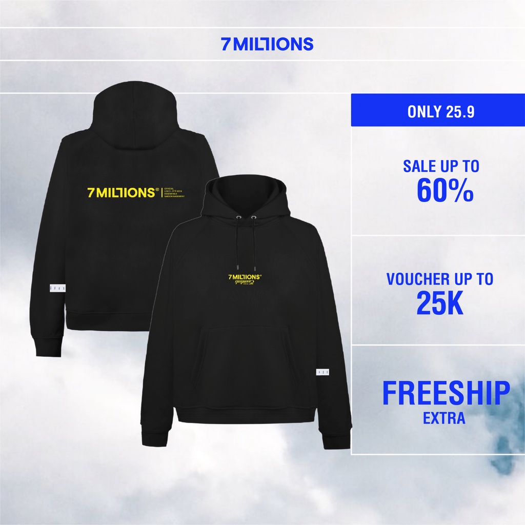Áo hoodie 7MILLIONS Flip chất vải nỉ bông cao cấp màu đen, form unisex oversize