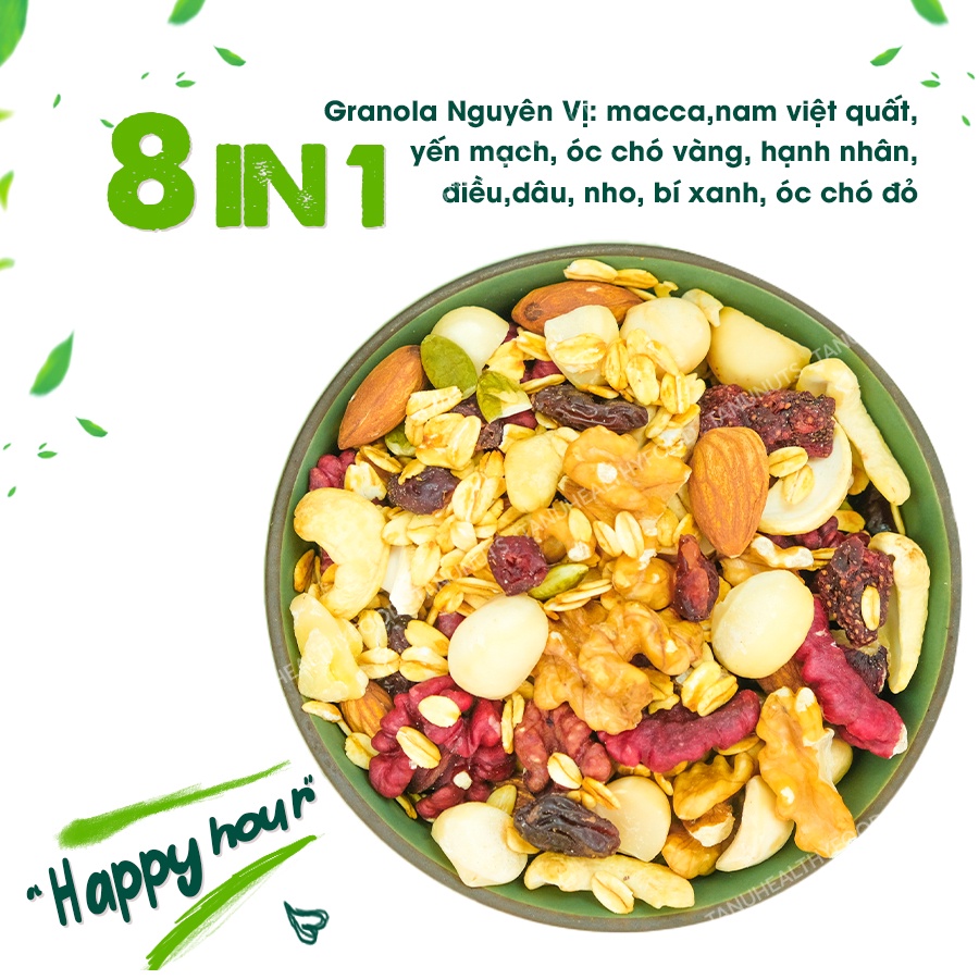 Granola siêu hạt 35% yến mạch TANU NUTS hũ 500g, ngũ cốc granola ăn kiêng giảm cân dinh dưỡng