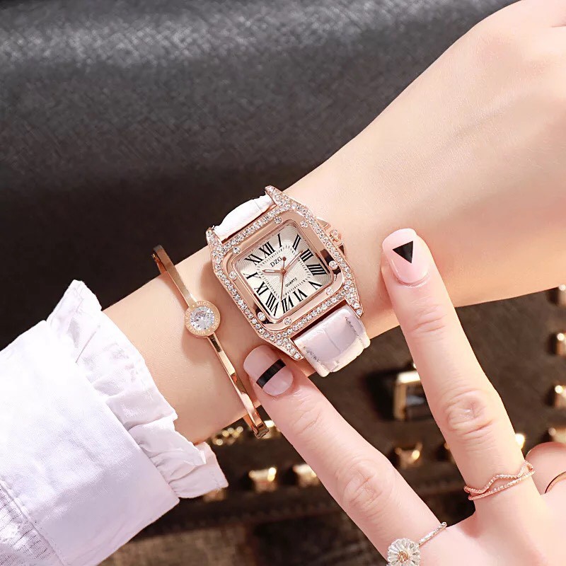 Đồng Hồ Nữ Thời Trang DZG Mặt Vuông Dây Da Đính Đá Sang Trọng | BigBuy360 - bigbuy360.vn