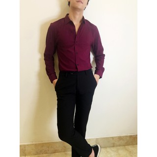 (Xả hàng) sơ mi tím mận đỏ, chất thun cotton