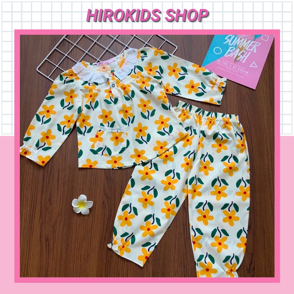Bộ dài tay tiểu thư kate cotton nhiều họa tiết dễ thương cho bé gái (12-35kg) - Hirokids