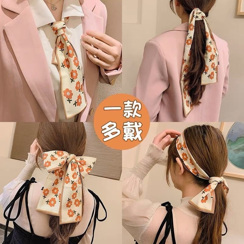 Khăn choàng cổ dài bằng lụa mỏng phong cách retro Pháp cho nữ