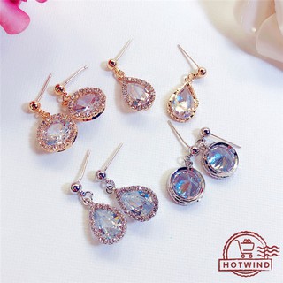 Đôi bông tai dáng dài hình giọt nước/tròn đính đá thời trang