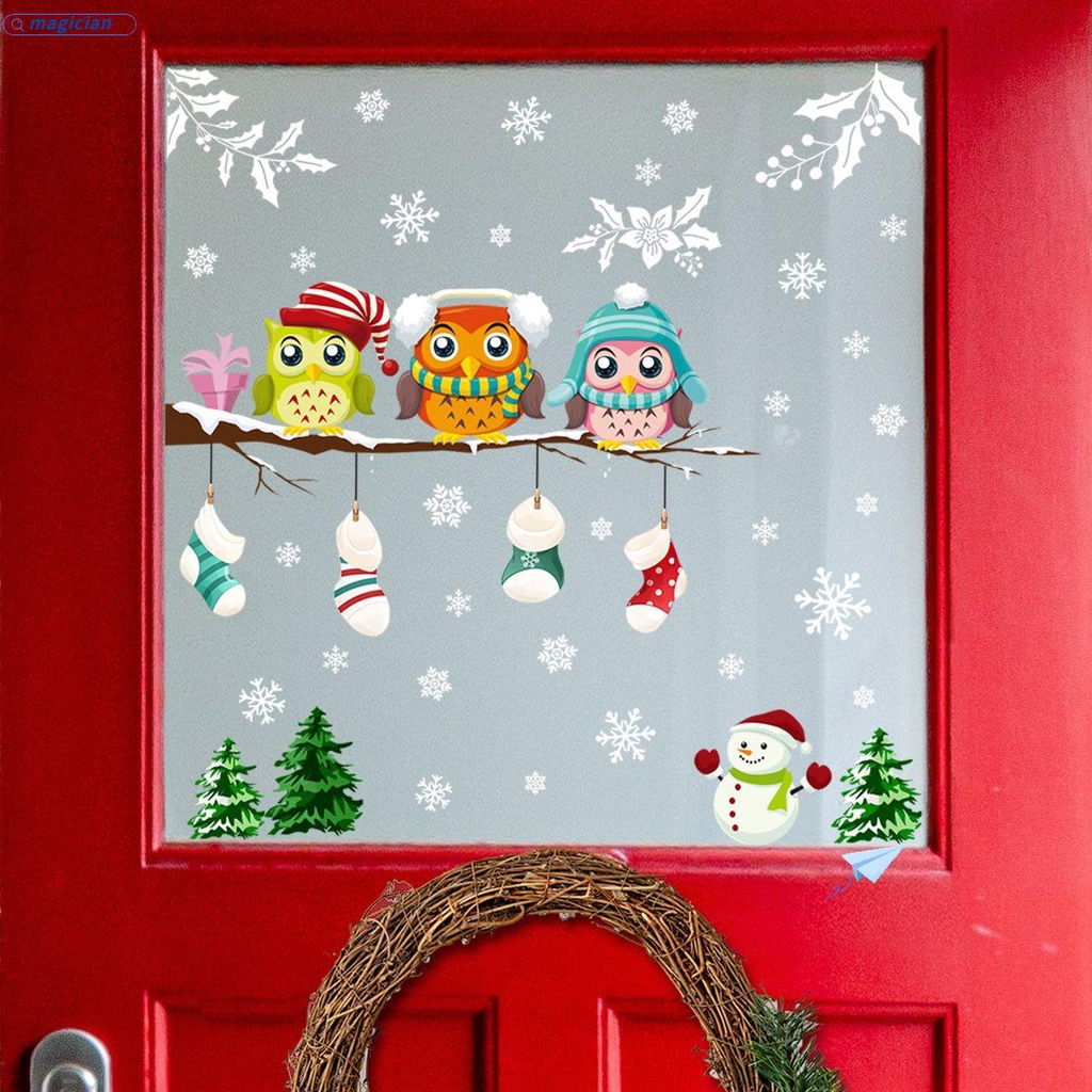 Miếng Dán Tường / Kính Cửa Sổ Hình Chim Cú Hoạt Hình Trang Trí Giáng Sinh
