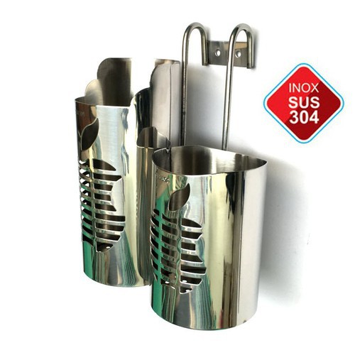 Kệ ống đũa đôi bằng inox tròn chắc chắn, không gỉ. Ống để đũa, muỗng kèm ốc, vít hoặc có thể treo kệ | BigBuy360 - bigbuy360.vn