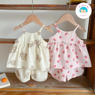 Bộ đồ 2 dây gấu + dâu cho bé gái