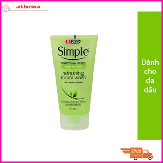 Sữa rửa mặt Simple Kind to Skin Refreshing Facial Wash 150ml giúp làm sạch da, cấp ẩm và dưỡng trắng
