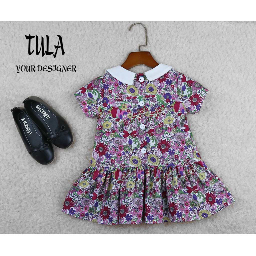Váy Đầm Cho Bé Gái Phối Màu Họa Tiết Hoa Nhí Tím Hồng Cực Xinh Vải Thô Hàn Quốc