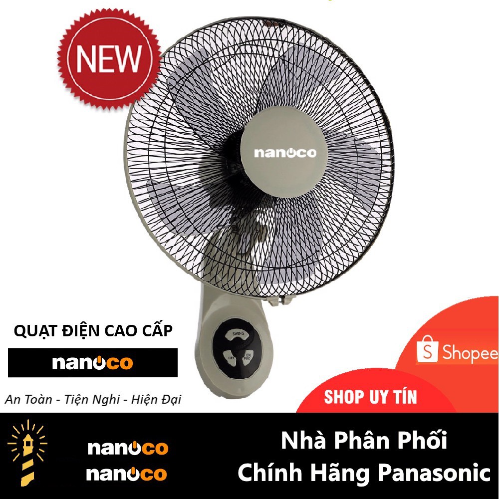 Quạt treo tường Nanoco NWF1605G (Thương Hiệu Đồng hành Với Panasonic) có Điều Khiển Từ Xa