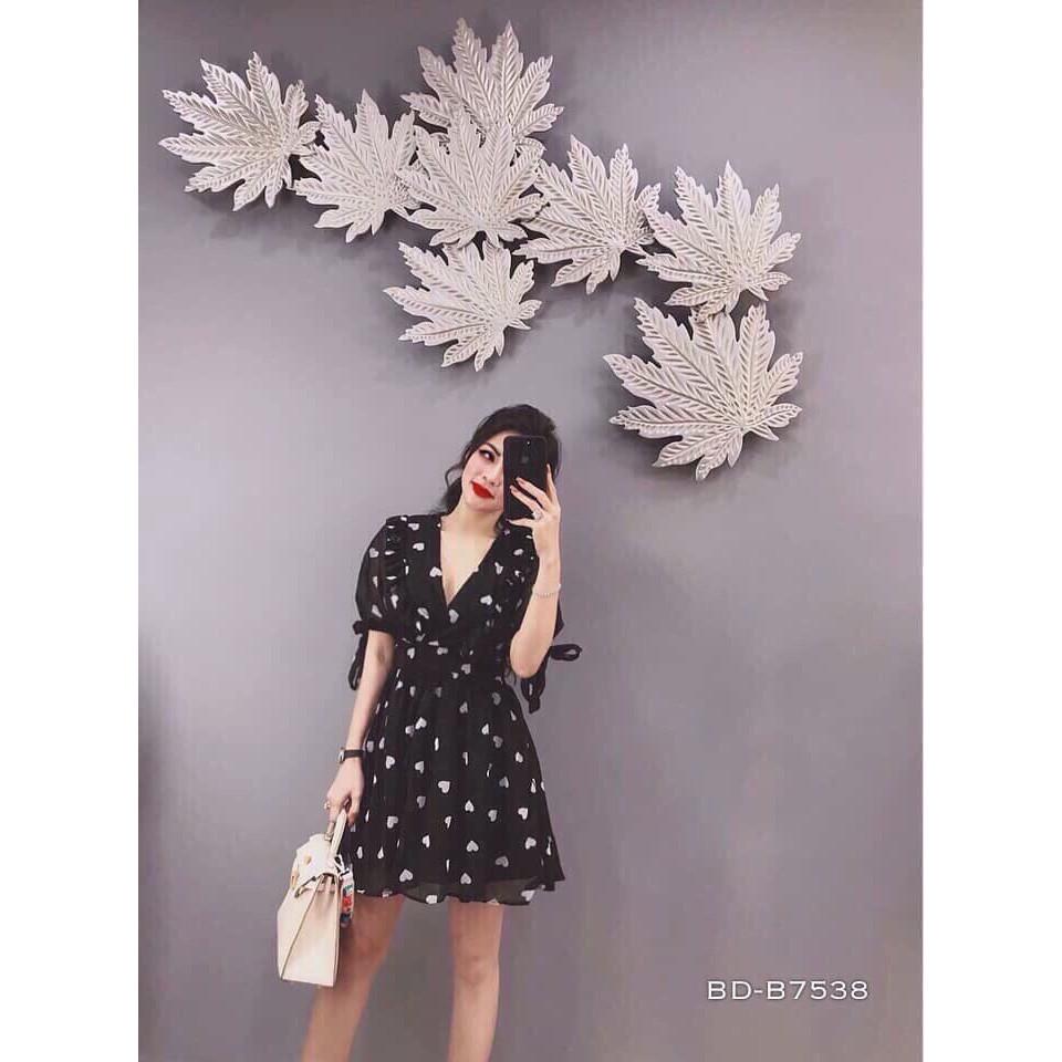 [ Mã FAMAYWA2 giảm 10K đơn 50K] đầm vol trái tim cổ bèo tay ngắn cột dây nơ kèm ảnh thật cuối khách chụp | BigBuy360 - bigbuy360.vn