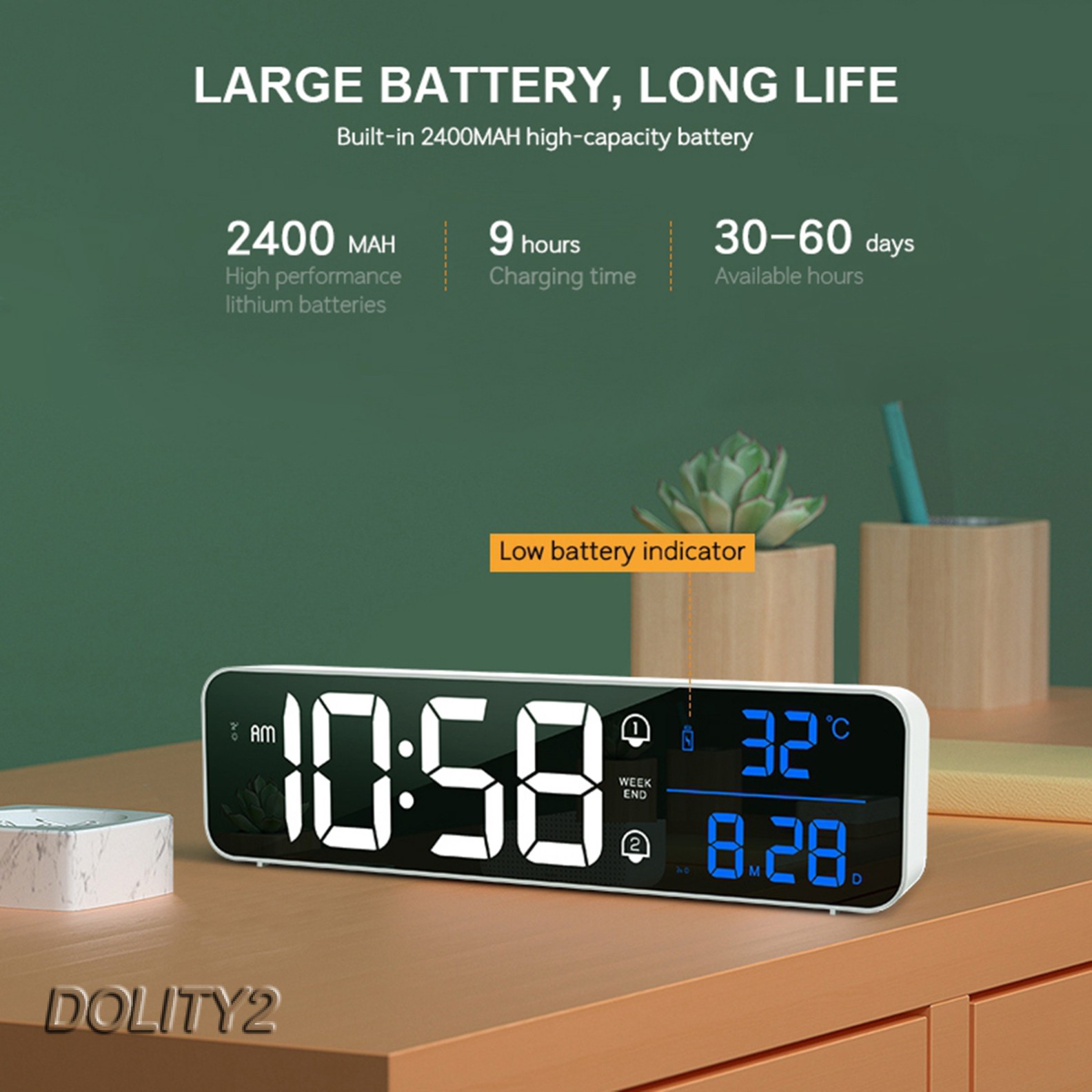 Đồng Hồ Báo Thức Thông Minh Hiển Thị Nhiệt Độ 2000mah