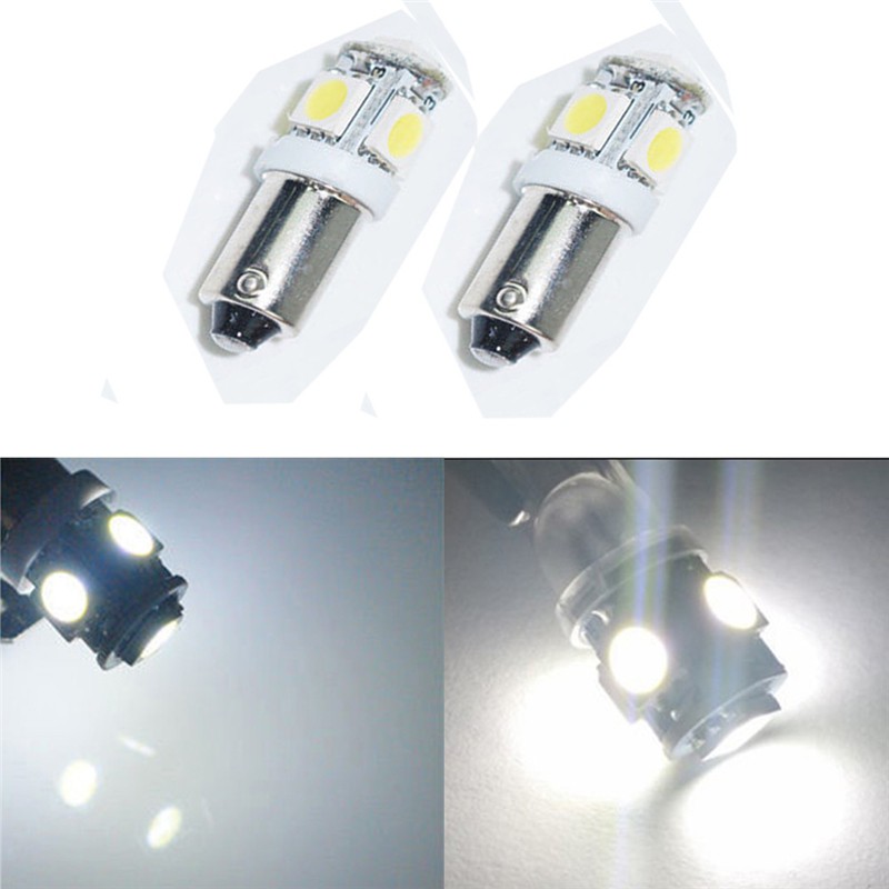2 đèn pha xe hơi ánh sáng trắng T11 BA9S 5050SMD 5 bóng LED 12V