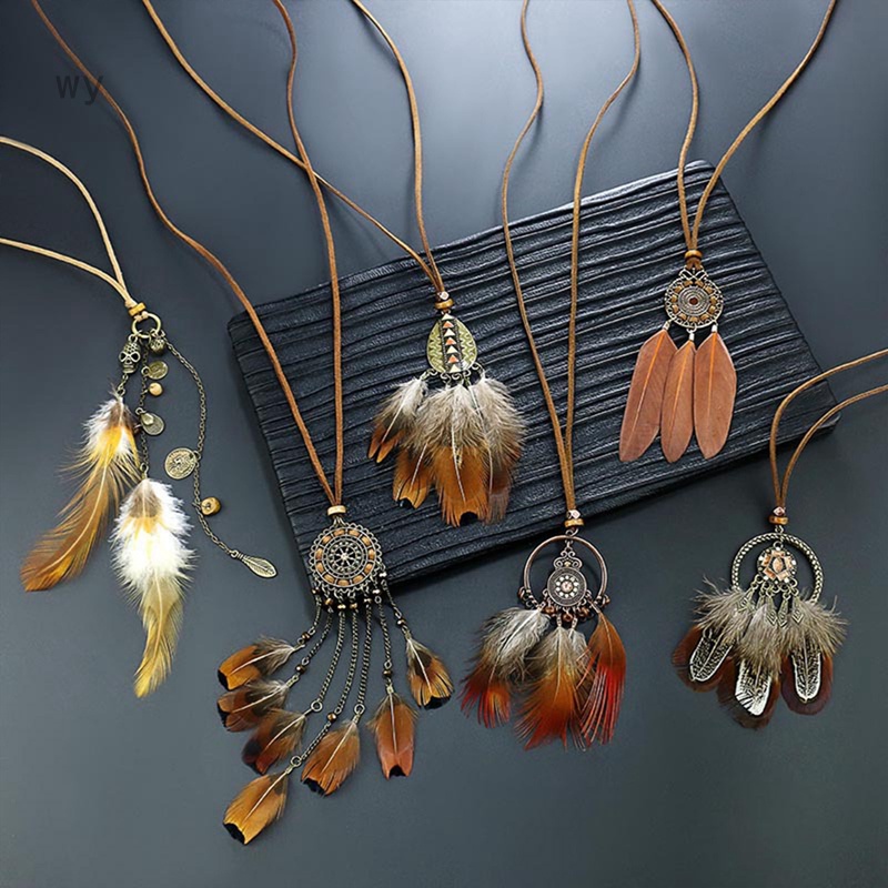 Vòng cổ Mặt Dreamcatcher Phối Lông Vũ Dài Phong Cách Bohemian