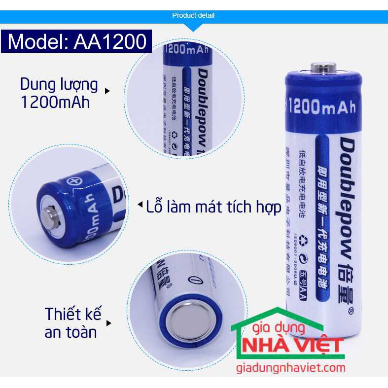 BỘ 4 PIN DOUBLEPOW AA 1200MAH PIN TIỂU SẠC