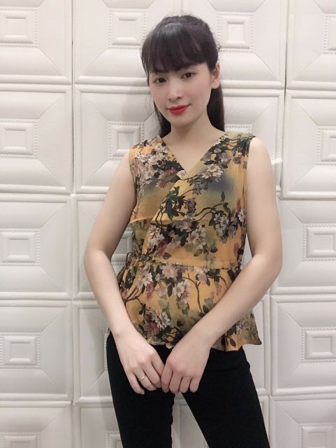 Áo lụa giấy vạt chéo nơ eo xinh xắn