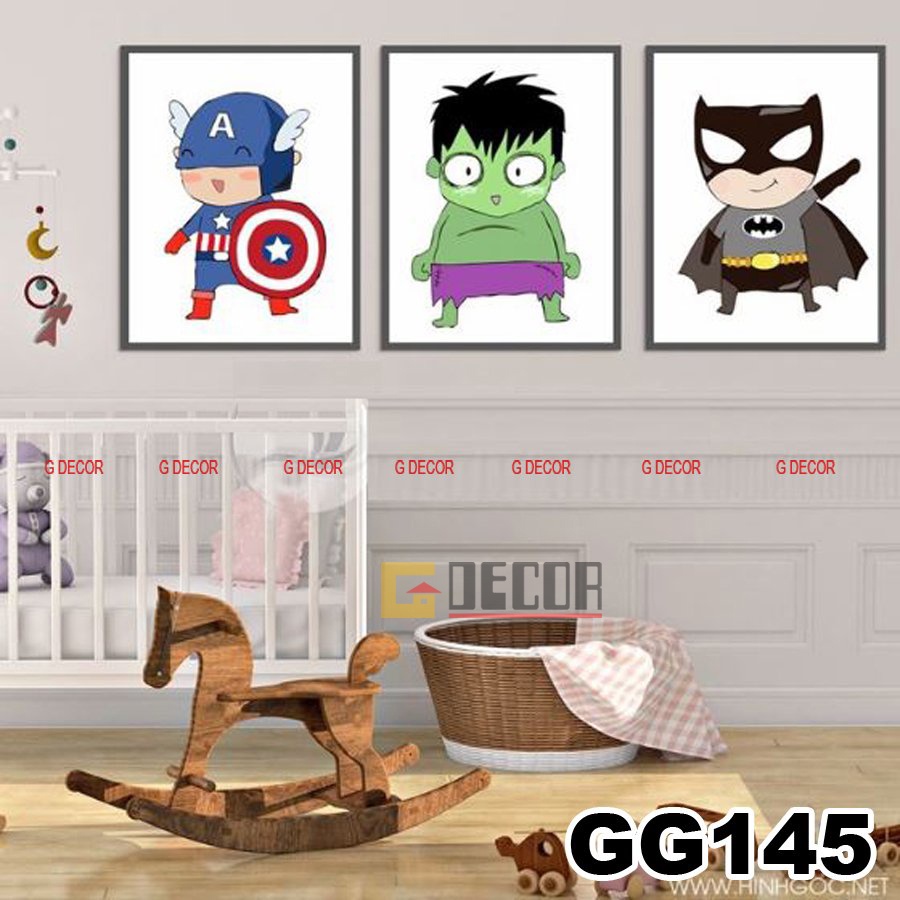Tranh treo tường canvas khung gỗ 3 bức phong cách hiện đại Bắc Âu tranh anime trang trí phòng cho bé phòng ngủ spa 126