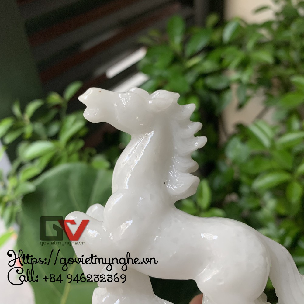 Tượng Đá Trang Trí Ngựa Phong Thủy -  Màu trắng đá non nước - Cao 12cm