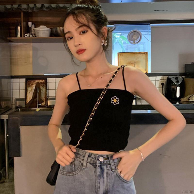 Áo dệt kim nữ không tay thêu hoa