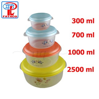 Bộ 4 Thố Nhựa, Hộp Nhựa Tròn Đựng Thực Phẩm Cao Cấp Fataco Trong Suốt Có Nắp Đậy Dung Tích 300ml, 700ml, 1000ml, 2500ml