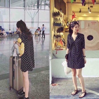 Váy sơmi chấm bi dáng suông