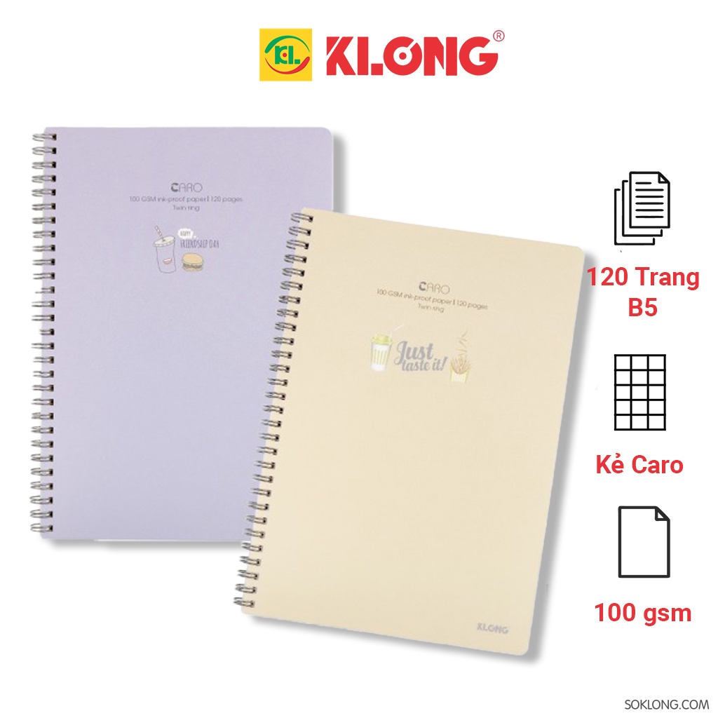 [Mã 155LIFESALE giảm 8% đơn 99k] Vở lò xo kép bìa nhựa Pastel B5 120 trang caro Sổ Klong MS 575