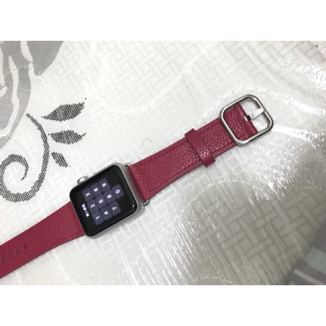 Dây da thật đeo tay apple watch màu hồng đỏ