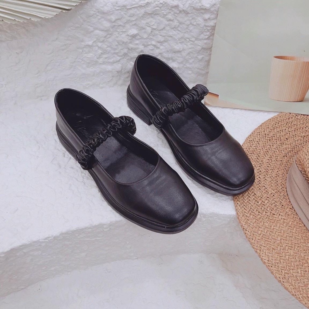 HÀNG MỚI VỀ- GIÀY DOC MŨI TRÒN DA LÌ QUAI NHÚN NGANG ĐẾ DÀY 2CM