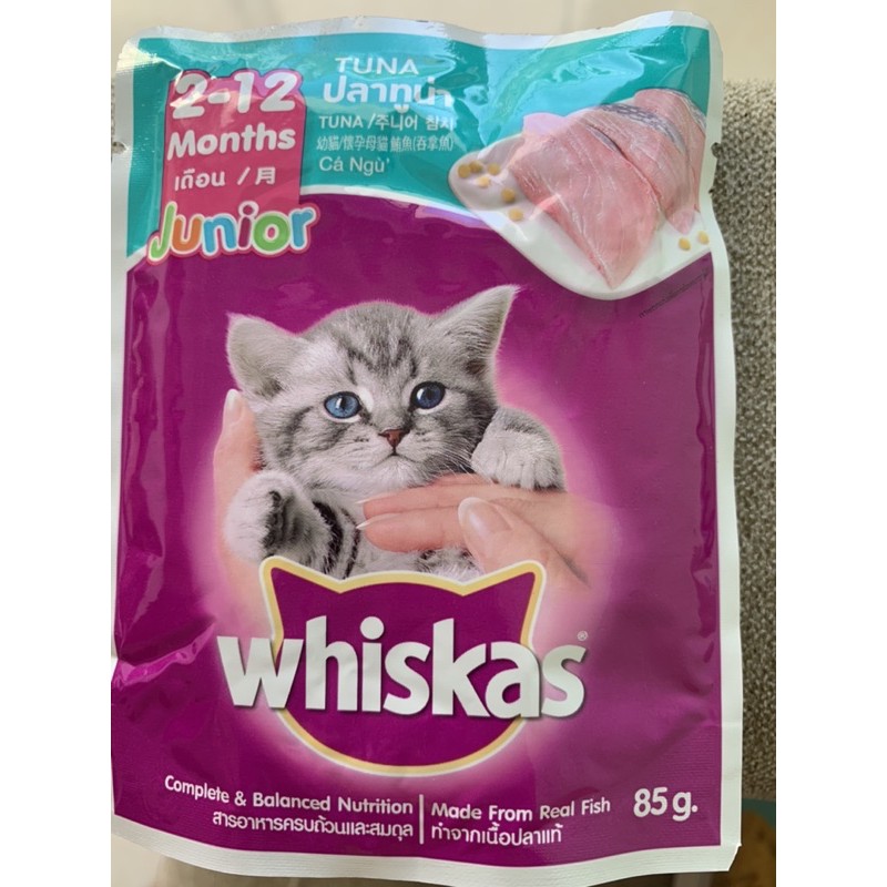 pate dinh dưỡng whiskas cho bé mèo, vị cá thu- cá ngừ 85g/gói