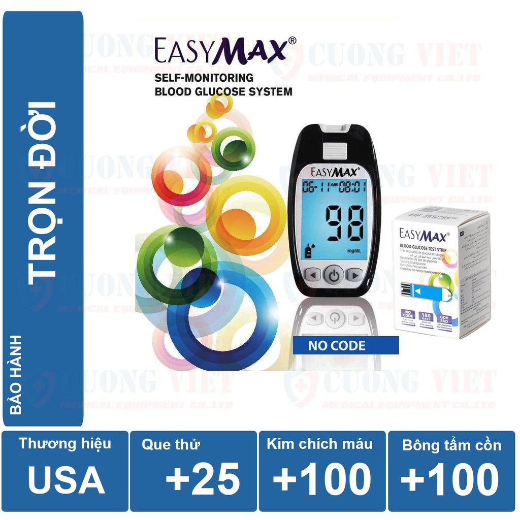 Máy đo đường huyết EasyMax MU của Mỹ (Kèm hộp 25 que thử)