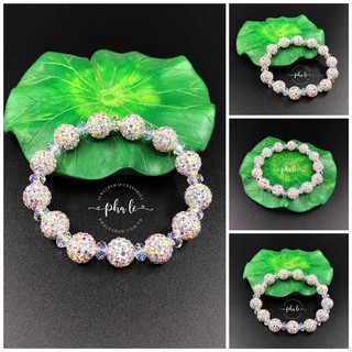 Vòng Tay Pha Lê Tròn Dẹp S06mm Kết Hợp Trái Châu Đính Đá Được Thiết Kế Từ Pha Lê Swarovski