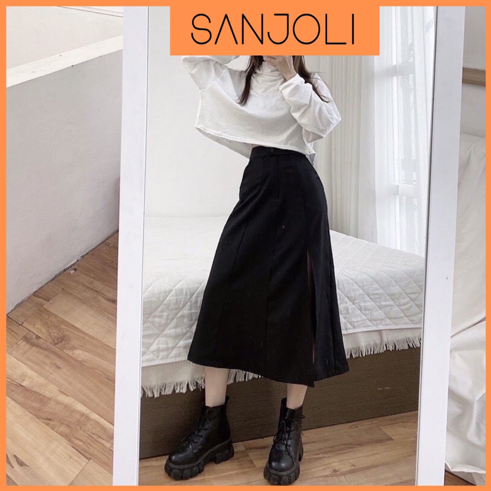 Chân Váy Chữ A SANJOLI Chân Váy Dài Đen Công Sở Thiết Kế Qua Gối Ôm Body Dáng Midi Xẻ Tà Cạp Cao ulzzang Maxi CV001
