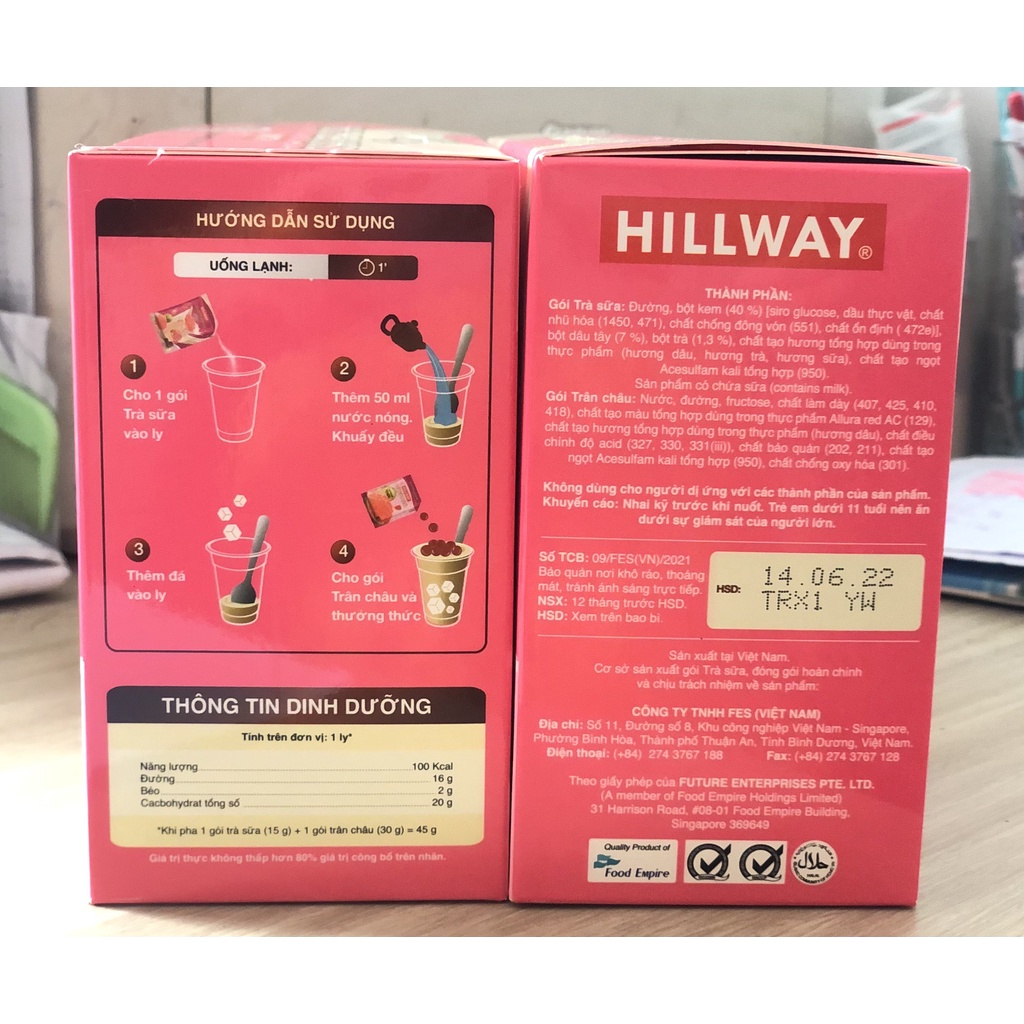 TRÀ SỮA TRÂN CHÂU HILLWAY HƯƠNG TRUYỀN THỐNG VÀ HƯƠNG XOÀI (5ly x 230g)