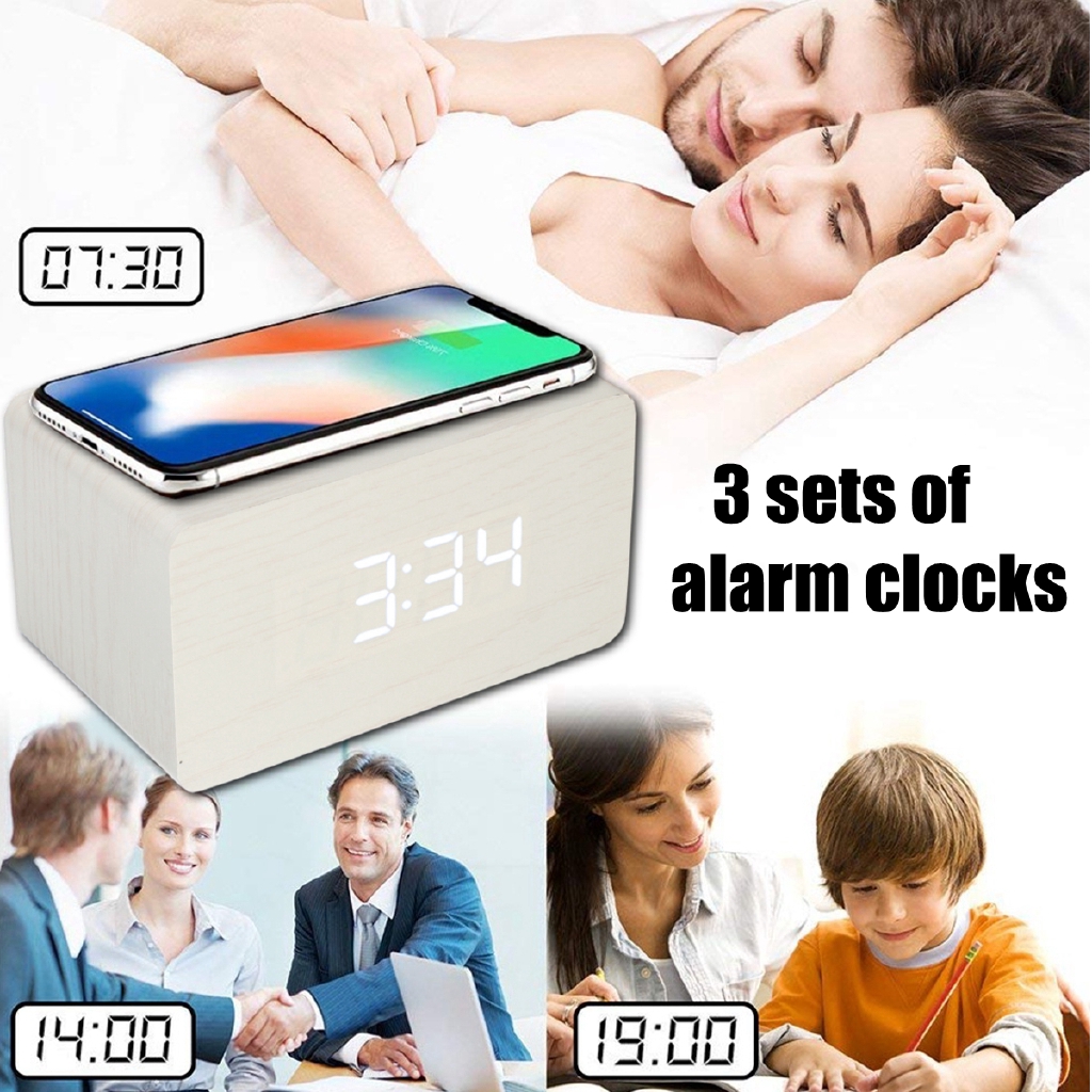 *Ready Stock* 10W Qi Alarm Wireless Charger Clock Digital LED Desk Thermometer For iPhone 11/X
