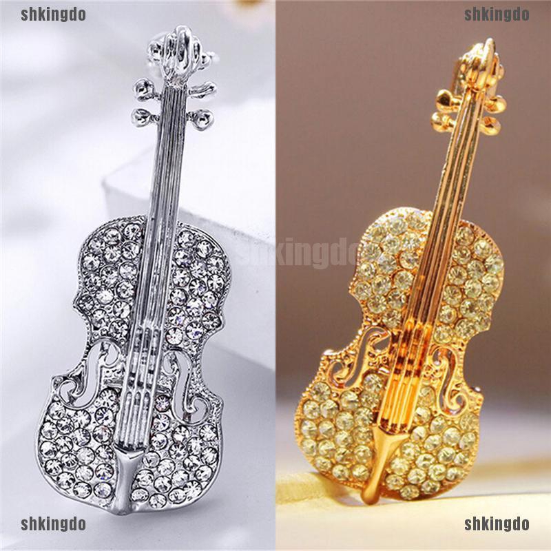 Trâm Cài Hình Đàn Violin Mạ Vàng Bạc Đính Đá Pha Lê Cho Phái Nữ