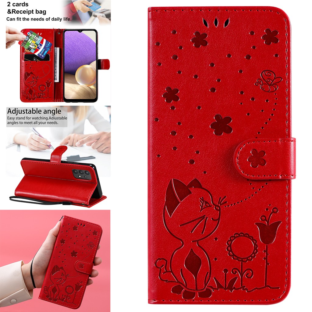 Bao da điện thoại kiểu ví gập nam châm có ngăn thẻ cho Samsung Galaxy S21 Fe A82 A22 A72 A52 A52s 5g A02S A03S A32 4g