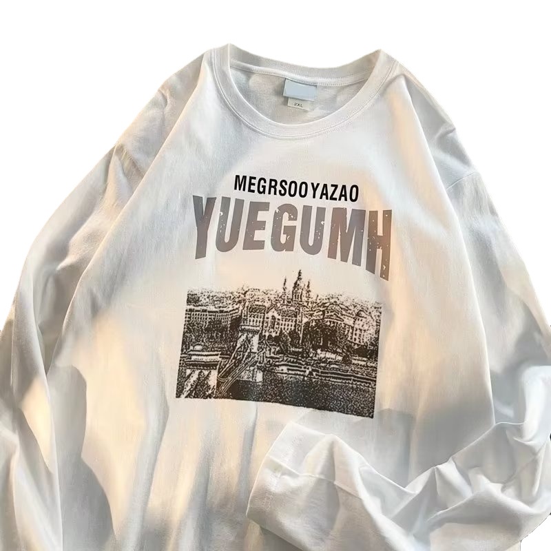 Áo Thun Tay Dài Dáng Rộng In Chữ Phong Cách Hip Hop Đường Phố Hàn Quốc Thời Trang Cho Nam Và Nữ size M-5XL