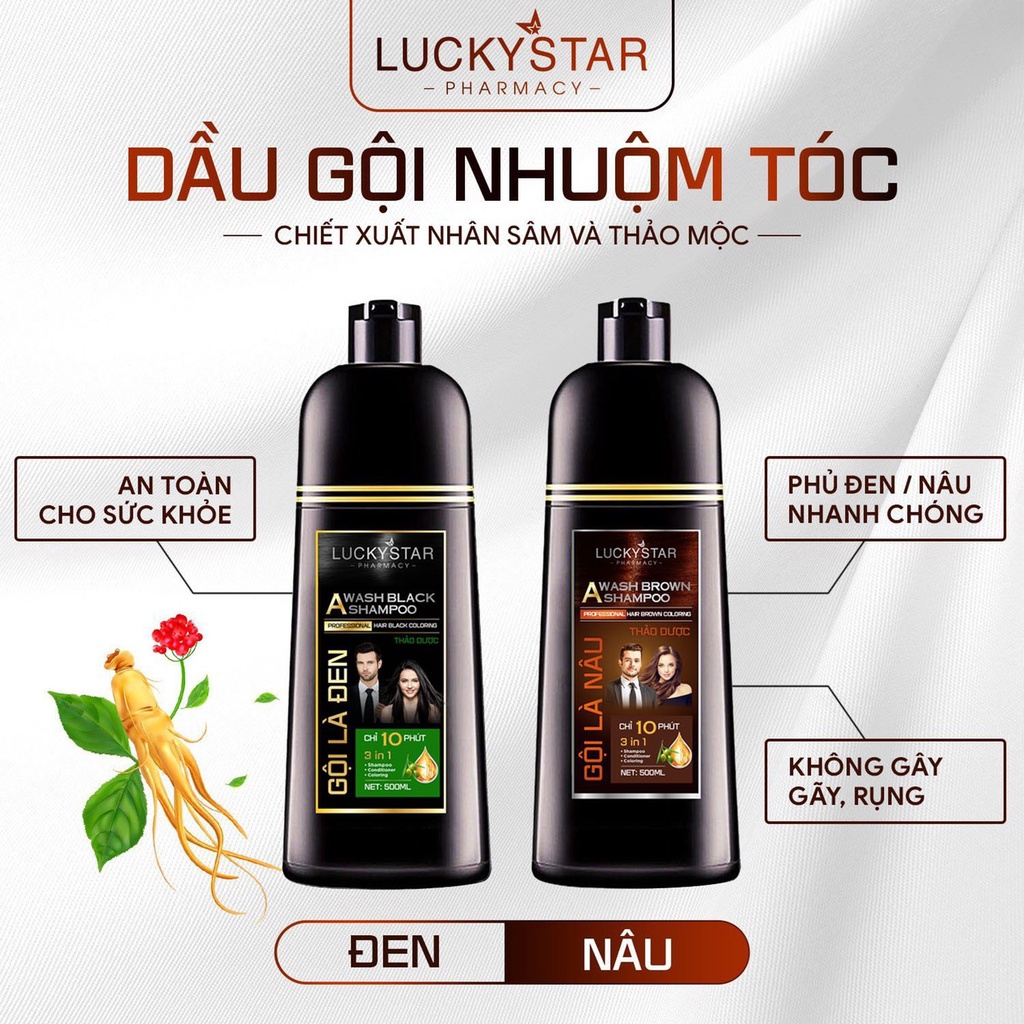 Gội Là Nâu Phủ Bạc Thảo Dược Dạng Vòi Ấn Cao Cấp Lucky Star 500ml