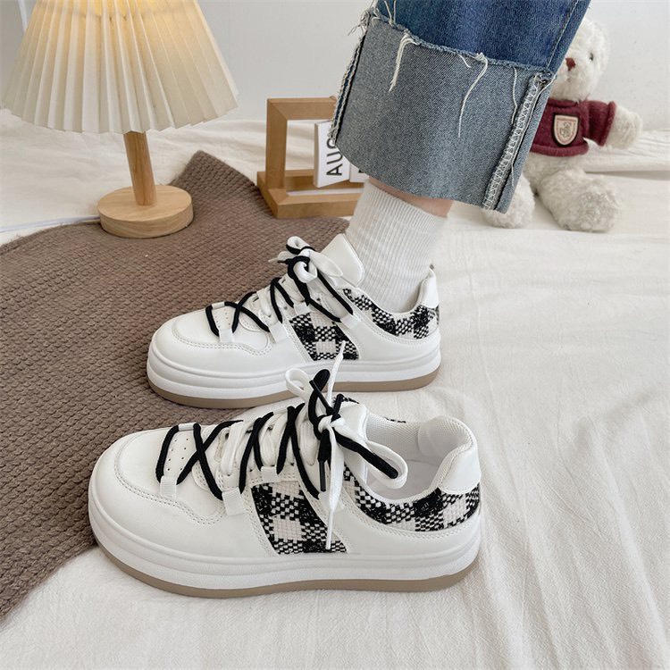 Giày thể thao sneaker unisex da phối vải canvas sọc caro đế bánh mỳ Ulzzang FLOWER G12 - nguyentrang239