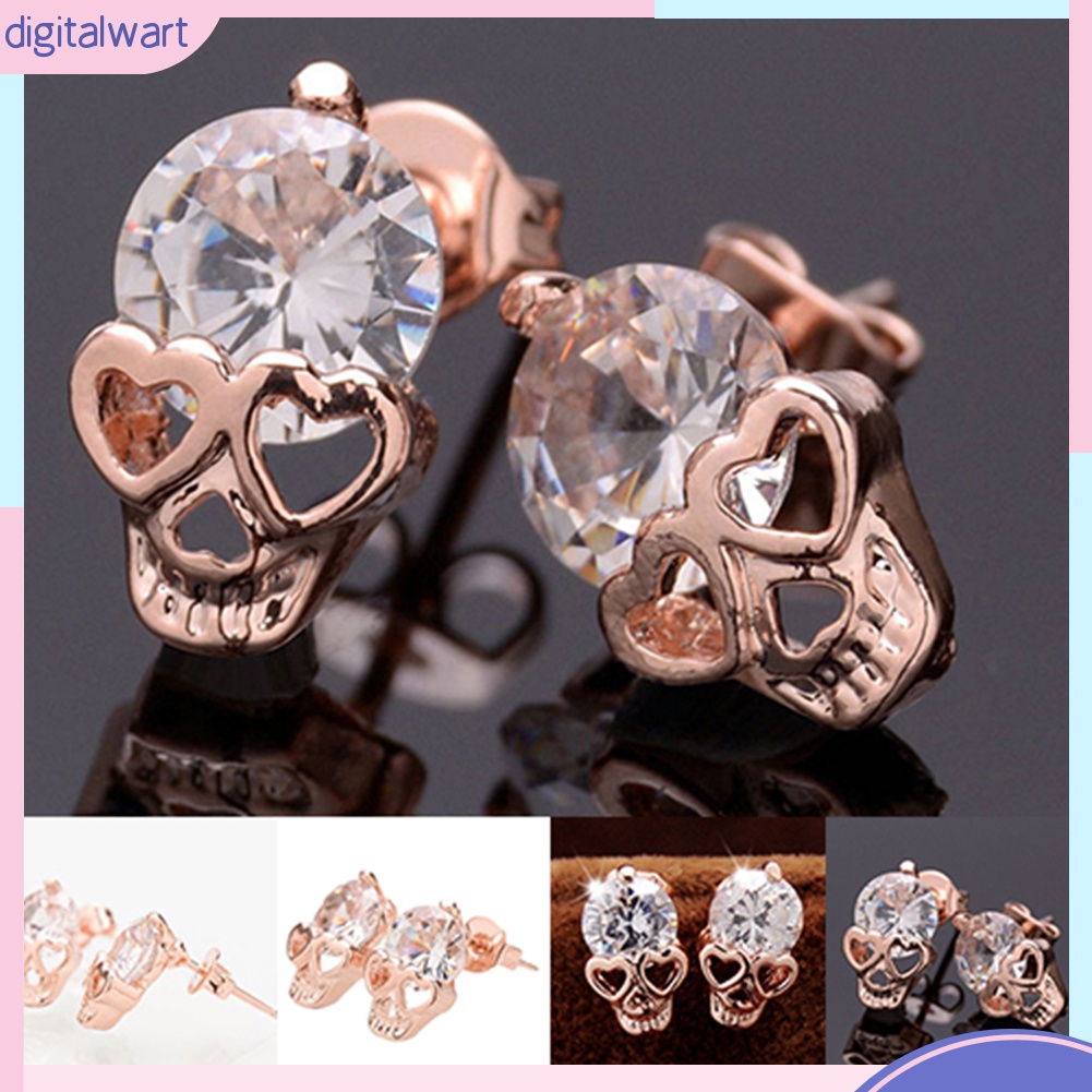 Cặp khuyên tai thiết kế hình đầu lâu đính đá kim cương nhân tạo sang trọng cá tính dành cho nữ