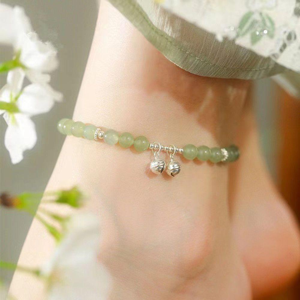 Lắc Chân Xỏ Hạt Xanh Lá Gắn Chuông Và Kính Có Thể Điều Chỉnh Phong Cách Hàn Quốc Cho Nữ