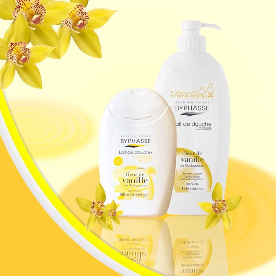 Byphasse Caresse Shower Cream Vanilla Flower - Sữa Tắm Dưỡng Ẩm Da Dịu Nhẹ Từ Hoa Vanilla 500ml