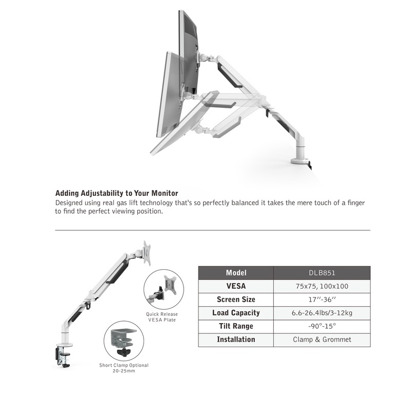 Giá Đỡ Màn Hình, Tay Treo Màn Hình Máy Tính 36&quot;, 3-12Kg Flexispot DLB851