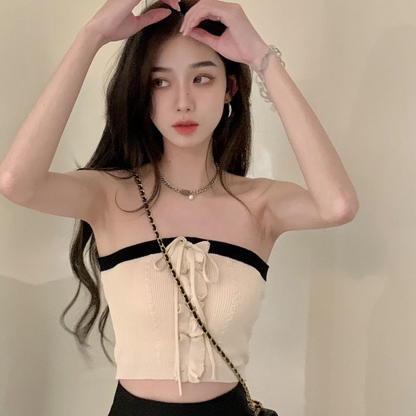 Áo quây dệt kim ZHELIHANGFEI phối bèo nhún gợi cảm thời trang