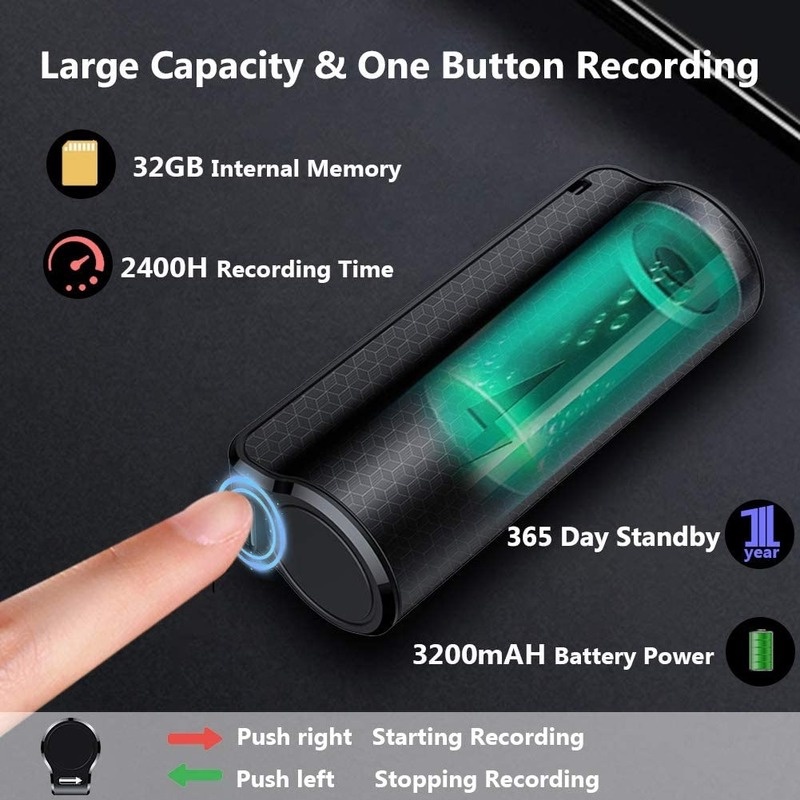 Máy Ghi Âm Giọng Nói Kích Hoạt Giọng Nói Tiếp Xúc Với Từ Tính Mạnh Mẽ